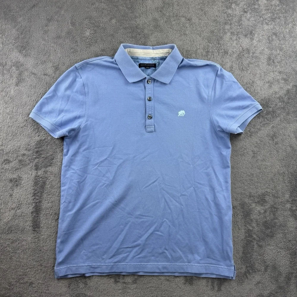 Banana Republic Polo Shirt Mens Large Blue Stretch Cotton Blend‎ Elephant Logo
